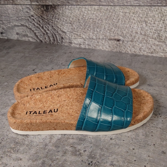Italeau Teal Leather Sandals